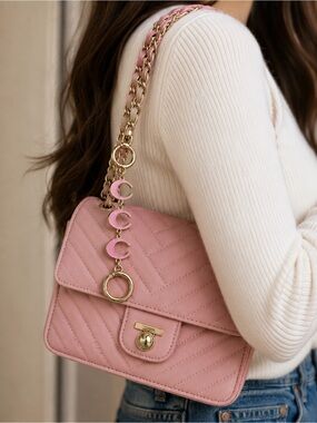 Gold-Tone with Pink Crescent key chain/ bag extender/ bag charm